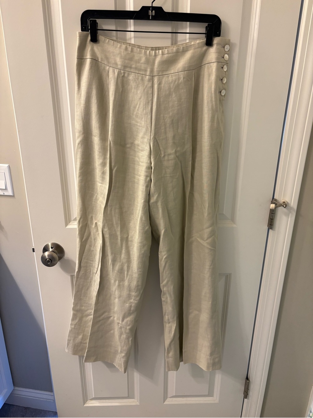 Jones New York Cream Wide-Leg Linen-Blend Pants with Side Buttons